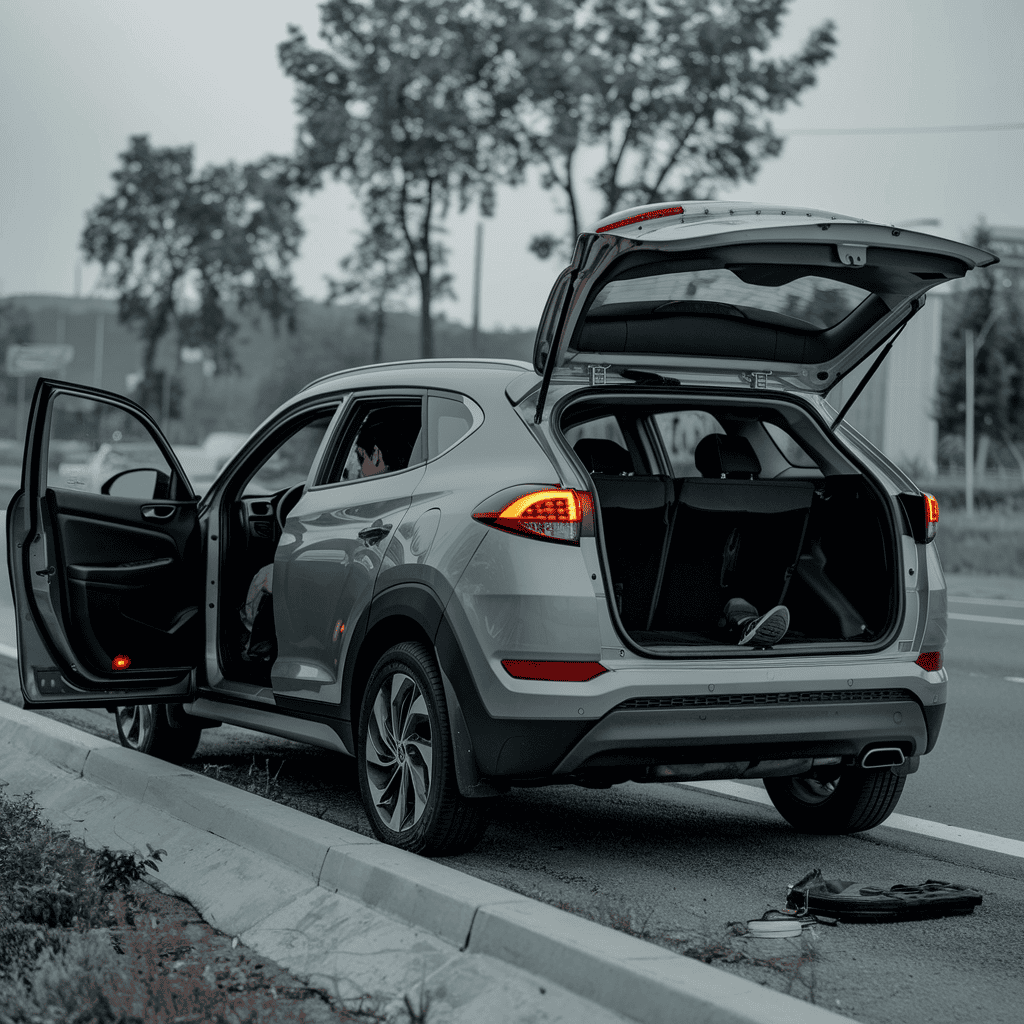 A car with its boot open.