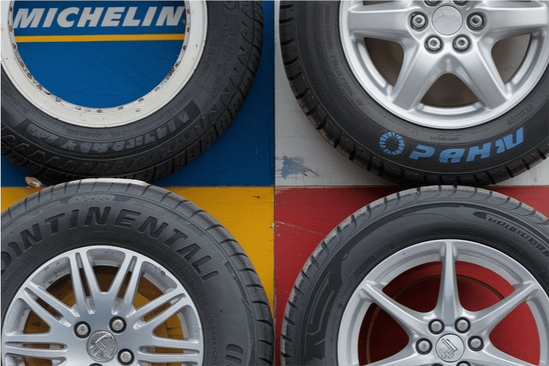 A collage of tyre brands.